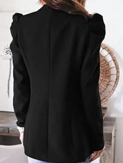 Hot Women's Blazer Work Pocket Solid Color Breathable OL Style Regular Fit Outerwear Long Sleeve Fall Black S Women Blazers & Suits