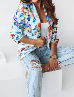 Clearance Women's Blazer Work Print Floral Breathable OL Style Regular Fit Outerwear Long Sleeve Fall Pink M Women Blazers & Suits