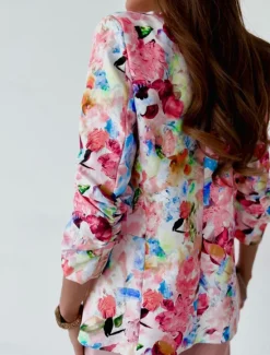 Clearance Women's Blazer Work Print Floral Breathable OL Style Regular Fit Outerwear Long Sleeve Fall Pink M Women Blazers & Suits