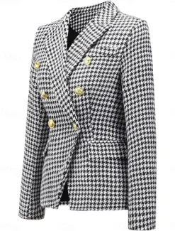Discount Women's Blazer Work Street Fall Winter Regular Coat Regular Fit Breathable Elegant Stylish Jacket Long Sleeve non-printing Solid Color Stripes and Plaid with Pockets White+Black Black Red Women Blazers & Suits