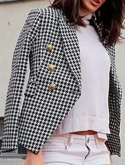 Discount Women's Blazer Work Street Fall Winter Regular Coat Regular Fit Breathable Elegant Stylish Jacket Long Sleeve non-printing Solid Color Stripes and Plaid with Pockets White+Black Black Red Women Blazers & Suits