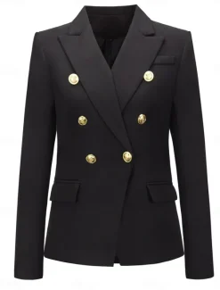 Discount Women's Blazer Work Street Fall Winter Regular Coat Regular Fit Breathable Elegant Stylish Jacket Long Sleeve non-printing Solid Color Stripes and Plaid with Pockets White+Black Black Red Women Blazers & Suits