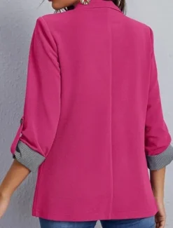 Women's Blazer Work Stripe Solid Color Warm Stylish Regular Fit Outerwear Long Sleeve Spring Light Blue S Women Blazers & Suits