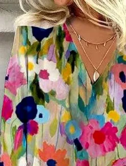 Best Women's Blouse Button Down Floral Graphic Stylish Beach Short Sleeve V Neck Regular Tops Daily Print Summer Spring Women Blouses & Shirts