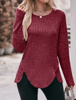 Best Women's Blouse Buttoned Asymmetric Work Stylish Modern Long Sleeve Red Spring Fall Women Blouses & Shirts