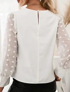 Outlet Women's Blouse Chiffon Elegant Modern Solid Color Patchwork Bishop Sleeve Long Sleeve Crew Neck Work Daily Black Navy Blue Summer Spring Fall Women Lace Tops