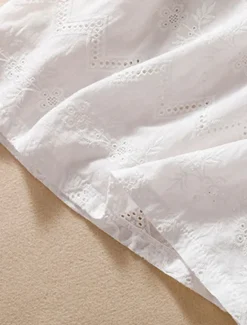 Women's Blouse Cotton Linen Shirts Solid Color Stylish Casual Short Sleeve Crew Neck Regular Tops Daily Holiday Going out Hollow Out White Orange Green Summer Spring Women Shirts