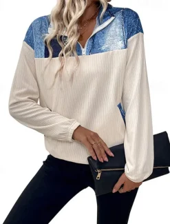 Women's Blouse 3D Daily Stylish Casual Long Sleeve High Neck Regular Tops Work Daily Resort Wear Patchwork 3D Print Print Spring Fall Winter Women Blouses & Shirts|Hoodies & Sweatshirts