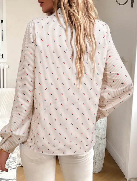 Online Women's Blouse Designer Shirt Neutral Streetwear Romantic Striped Ruffle Buttons Long Sleeve Regular Tops Shirt Collar Work Going out Black White Red Blue Spring Fall & Winter Women Blouses & Shirts