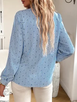 Online Women's Blouse Designer Shirt Neutral Streetwear Romantic Striped Ruffle Buttons Long Sleeve Regular Tops Shirt Collar Work Going out Black White Red Blue Spring Fall & Winter Women Blouses & Shirts