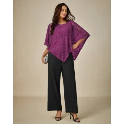 Sale Women's Blouse Dressy Tops Plain Elegant Half Sleeve Crew Neck Regular Tops Wedding Guest Daily Lace Patchwork Layered Summer Spring Women Blouses & Shirts