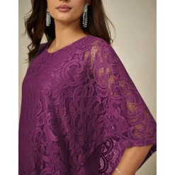 Sale Women's Blouse Dressy Tops Plain Elegant Half Sleeve Crew Neck Regular Tops Wedding Guest Daily Lace Patchwork Layered Summer Spring Women Blouses & Shirts