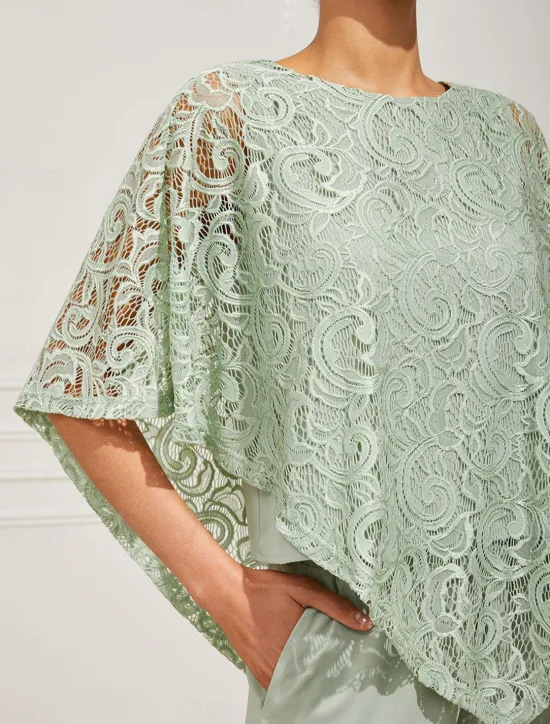 Outlet Women's Blouse Dressy Tops Plain Elegant Half Sleeve Crew Neck Regular Tops Wedding Guest Daily Lace Patchwork Layered Summer Spring Women Chiffon Dresses