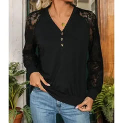 New Women's Blouse Elegant Stylish Modern Lace Long Sleeve V Neck Work Daily Spring Fall Women Lace Tops