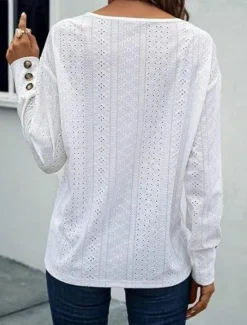 Sale Women's Blouse Elegant Stylish Modern Hollow Out Long Sleeve Regular Tops V Neck Work Daily Black White Pink Brown Spring Fall Winter Women Lace Tops