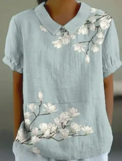 Best Women's Blouse Floral Elegant Daily Stylish Short Sleeve Shirt Collar Regular Tops Work Daily Holiday Lace White Yellow Blue Orange Green Summer Women Blouses & Shirts