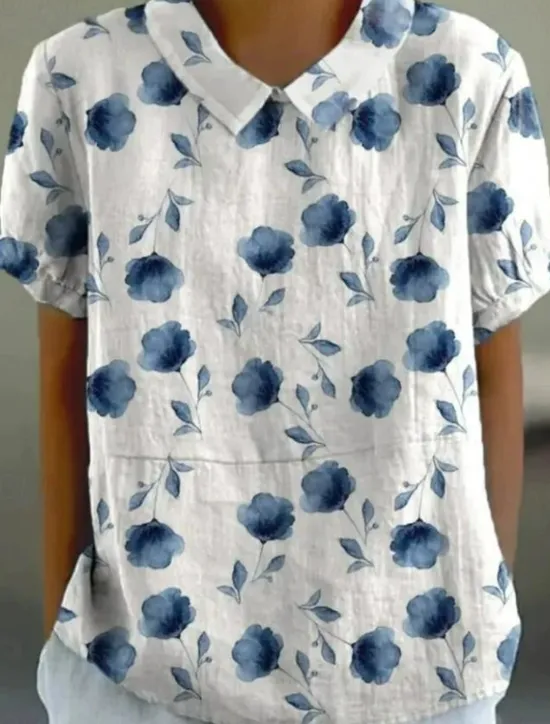 Clearance Women's Blouse Floral Elegant Daily Stylish Short Sleeve Shirt Collar Regular Tops Work Daily Holiday White Pink Blue Green Summer Women Blouses & Shirts