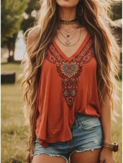 Best Women's Blouse Floral Graphic Paisley Bohemia Vintage Tropical Sleeveless Strap Regular Tops Daily Holiday Beach Wear Print Summer Spring Women Tank Tops & Camis