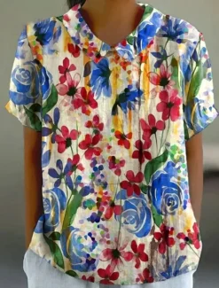 Sale Women's Blouse Floral Graphic Abstract Vintage Tropical Stylish Short Sleeve Shirt Collar Regular Tops Work Daily Print Blush Pink Black Light Green Red Light Blue Summer Spring Women Blouses & Shirts