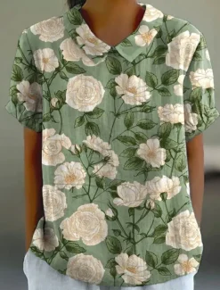 Sale Women's Blouse Floral Graphic Abstract Vintage Tropical Stylish Short Sleeve Shirt Collar Regular Tops Work Daily Print Blush Pink Black Light Green Red Light Blue Summer Spring Women Blouses & Shirts