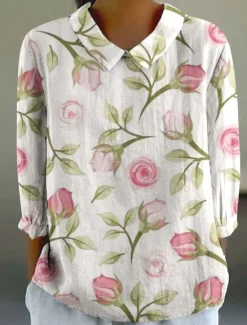 Sale Women's Blouse Floral Graphic Abstract Vintage Tropical Stylish Short Sleeve Shirt Collar Regular Tops Work Daily Print Blush Pink Black Light Green Red Light Blue Summer Spring Women Blouses & Shirts