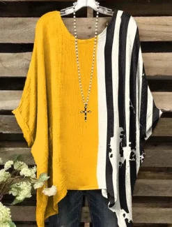 Best Women's Blouse Floral Graphic Elegant Vintage Daily Short Sleeve Batwing Sleeve Crew Neck Regular Tops Daily Holiday Beach Wear Yellow Red Blue Purple Green Summer Spring Women Blouses & Shirts