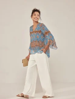 Sale Women's Blouse Graphic Elegant 3/4 Length Sleeve Bell Sleeve V Neck Regular Tops Work Ruffle Summer Spring Fall Women Chiffon Tops