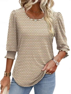 Sale Women's Blouse Graphic Geometric Abstract Tropical Stylish Casual Long Sleeve Crew Neck Regular Tops Daily Print Black White Yellow Orange Green Summer Spring Fall Women Blouses & Shirts