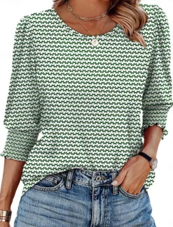 Sale Women's Blouse Graphic Geometric Abstract Tropical Stylish Casual Long Sleeve Crew Neck Regular Tops Daily Print Black White Yellow Orange Green Summer Spring Fall Women Blouses & Shirts