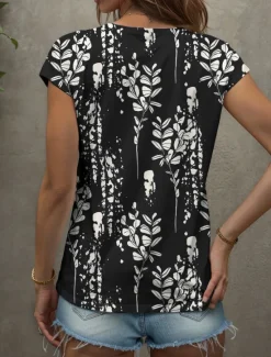 Clearance Women's Blouse Graphic Plants Vintage Stylish Classic Sleeveless Short Sleeve V Neck Regular Tops Daily Print Black White Summer Spring Women Tank Tops & Camis