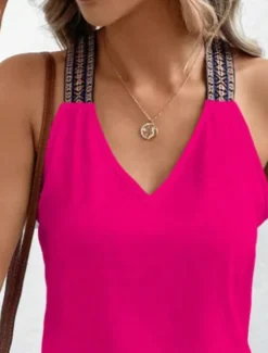 Hot Women's Blouse Graphic Stylish Casual Sleeveless V Neck Regular Tops Daily Patchwork Black Red Summer Spring Fall Women Blouses & Shirts
