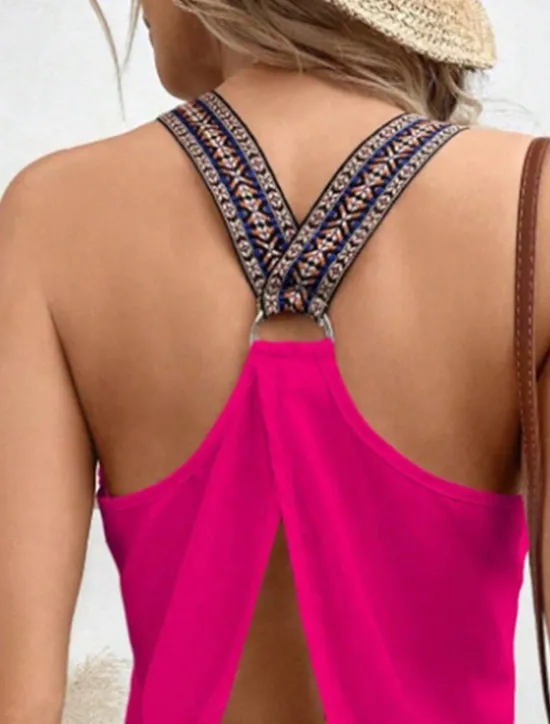 Hot Women's Blouse Graphic Stylish Casual Sleeveless V Neck Regular Tops Daily Patchwork Black Red Summer Spring Fall Women Blouses & Shirts