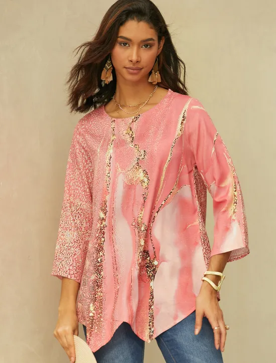Clearance Women's Blouse Long Sleeve Asymmetrical Hem Chiffon Daily Basic Neon & Bright Abstract Print Long Tops Round Neck Casual Light Green Pink Green Beige Fall & Winter Women Chiffon Tops