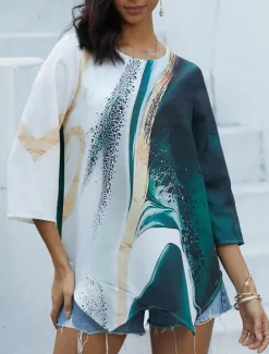 Clearance Women's Blouse Long Sleeve Asymmetrical Hem Chiffon Basic Floral Print Regular Tops Round Neck Casual Daily Spring Fall Women Chiffon Tops|Blouses & Shirts