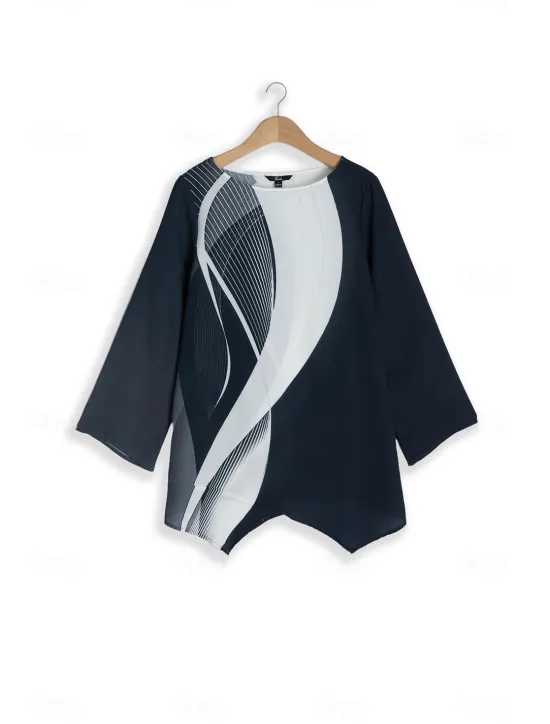 New Women's Blouse Long Sleeve Asymmetrical Hem Chiffon Basic Butterfly Print Regular Tops Round Neck Casual White Gray Spring Fall Women Chiffon Tops
