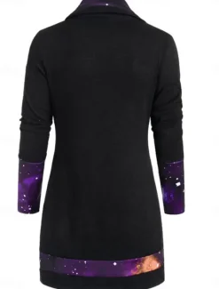 Online Women's Blouse Ombre Stylish Casual Long Sleeve Cowl Neck Long Tops Daily Buttons Print Black Purple Green Spring Fall Winter Women Blouses & Shirts