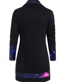 Online Women's Blouse Ombre Stylish Casual Long Sleeve Cowl Neck Long Tops Daily Buttons Print Black Purple Green Spring Fall Winter Women Blouses & Shirts