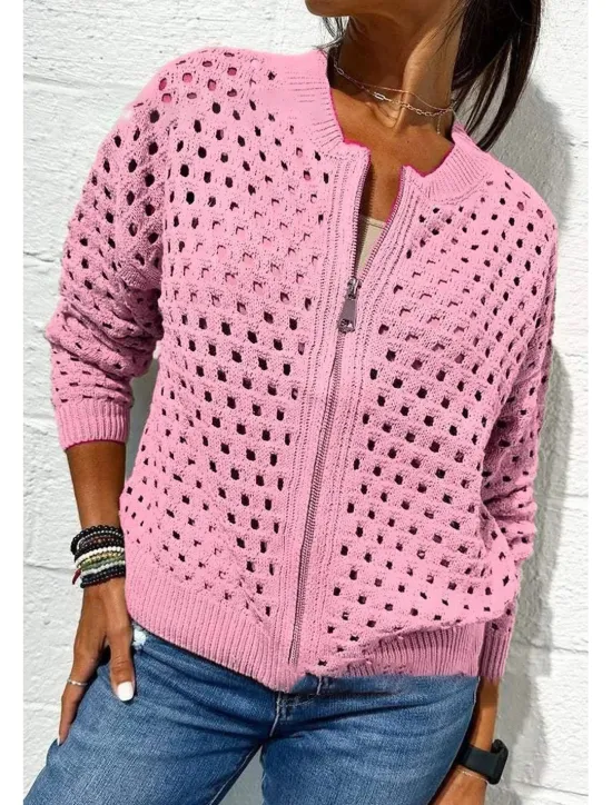 Clearance Women's Blouse Plain Basic Modern Long Sleeve Crew Neck Regular Tops Daily Holiday Going out Zipper Black White Pink Wine Army Green Summer Women Jackets