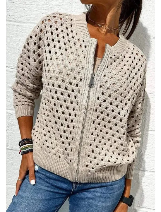 Clearance Women's Blouse Plain Basic Modern Long Sleeve Crew Neck Regular Tops Daily Holiday Going out Zipper Black White Pink Wine Army Green Summer Women Jackets