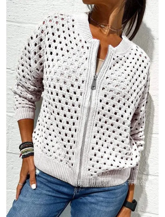 Clearance Women's Blouse Plain Basic Modern Long Sleeve Crew Neck Regular Tops Daily Holiday Going out Zipper Black White Pink Wine Army Green Summer Women Jackets
