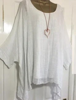 Discount Women's Blouse Plain Basic Casual Linen Like 3/4 Length Sleeve Boat Neck Regular Tops Daily White Pink Red Gray Summer Women Blouses & Shirts