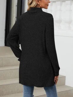 Women's Blouse Pocket Work Stylish Modern Long Sleeve Black Spring Fall Women Tunic Tops