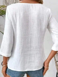 New Women's Blouse Print Elegant Bohemia 3/4 Length Sleeve Notched Neck Regular Tops Daily Linen Like Going out Print Summer Women Shirts