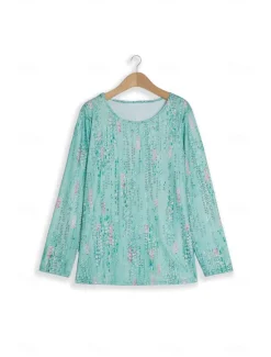 Discount Women's Blouse Sequin Floral Print Three-Quarter Sleeve Keyhole Neckline Elastic Cuffs Loose Fit Golden Yellow Spring Summer Elegant Day to Evening Wear Versatile Top Women Boho Tops