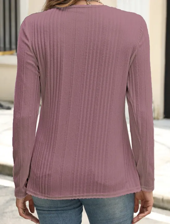 Outlet Women's Blouse Solid Color Stylish Casual Long Sleeve Crew Neck Regular Tops Daily Buttons Black White Blue Purple Orange Summer Spring Fall Women T-Shirts