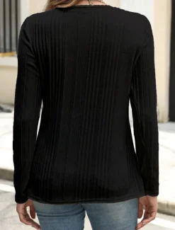 Outlet Women's Blouse Solid Color Stylish Casual Long Sleeve Crew Neck Regular Tops Daily Buttons Black White Blue Purple Orange Summer Spring Fall Women T-Shirts