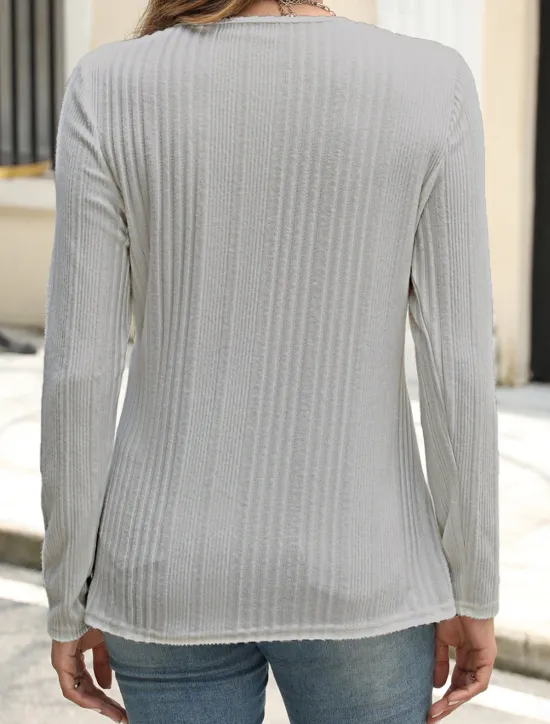 Outlet Women's Blouse Solid Color Stylish Casual Long Sleeve Crew Neck Regular Tops Daily Buttons Black White Blue Purple Orange Summer Spring Fall Women T-Shirts