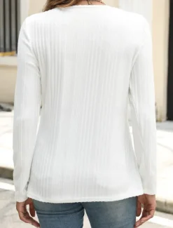 Outlet Women's Blouse Solid Color Stylish Casual Long Sleeve Crew Neck Regular Tops Daily Buttons Black White Blue Purple Orange Summer Spring Fall Women T-Shirts