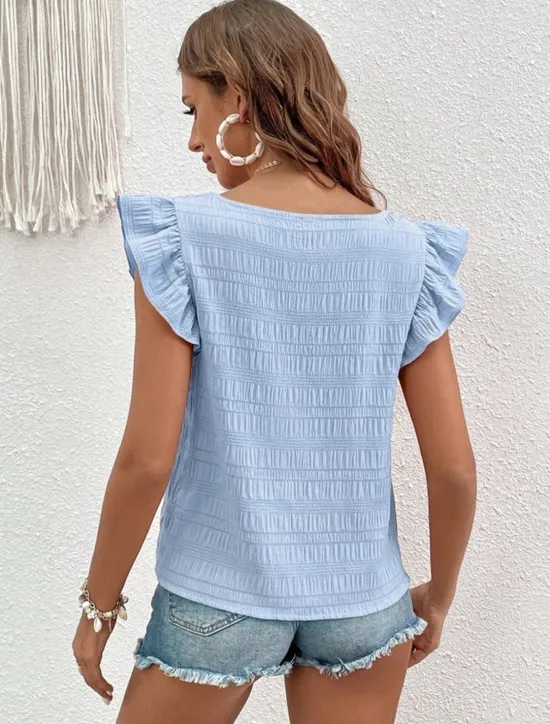 Best Women's Blouse Solid Color Daily Ladies Stylish Short Sleeve Square Neck Regular Tops Daily Holiday Going out Ruffle Patchwork Black White Pink Red Blue Summer Spring Women Blouses & Shirts