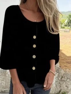 Sale Women's Blouse Solid Color Elegant Stylish Casual Long Sleeve Crew Neck Regular Tops Daily Holiday Black White Blue Brown Beige Spring Fall Women Blouses & Shirts